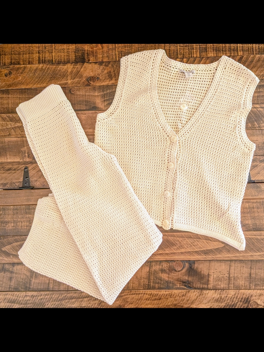 Sincerely Jules Size Medium 2 Pc Open Knit Crochet Set Beach Cover Vest Pant New